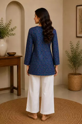 BLUE Rayon DIGITAL PRINTED KURTI 