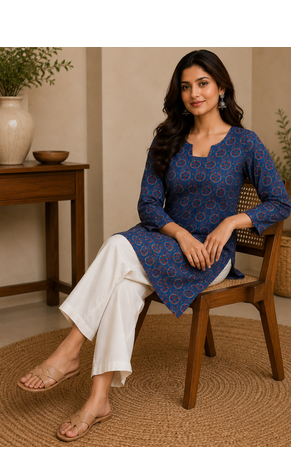 BLUE Rayon DIGITAL PRINTED KURTI  4