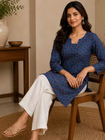 BLUE Rayon DIGITAL PRINTED KURTI 