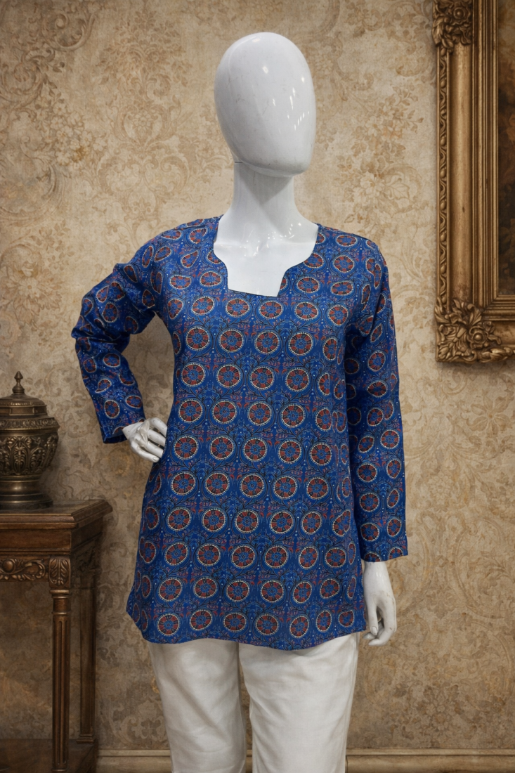 BLUE  REYON WITH DIGITAL PRINTED STYLISH WEAR KURTI 