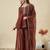 Brown crunchy silk heavy thread embroidery work kurta sharara set
