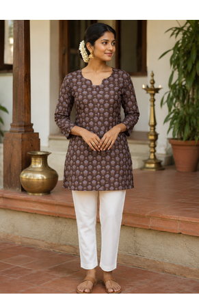 BROWN Rayon DIGITAL PRINTED KURTI  1