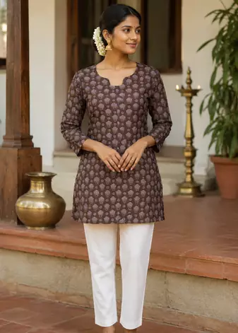BROWN  REYON WITH DIGITAL PRINTED STYLISH WEAR KURTI 