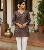 BROWN  REYON WITH DIGITAL PRINTED STYLISH WEAR KURTI 
