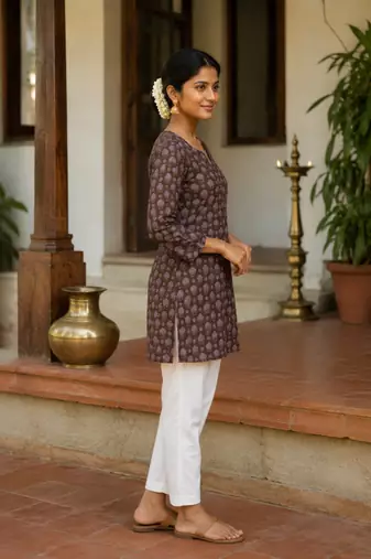 BROWN Rayon DIGITAL PRINTED KURTI 