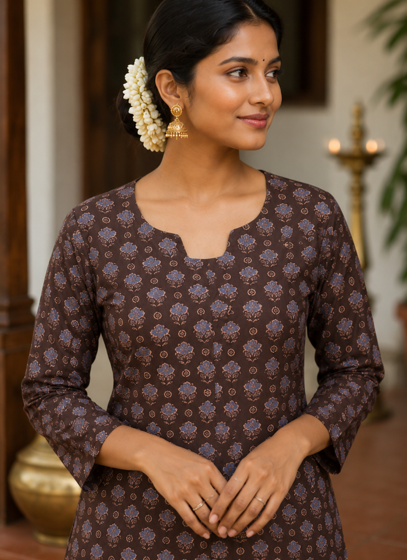BROWN  REYON WITH DIGITAL PRINTED STYLISH WEAR KURTI 