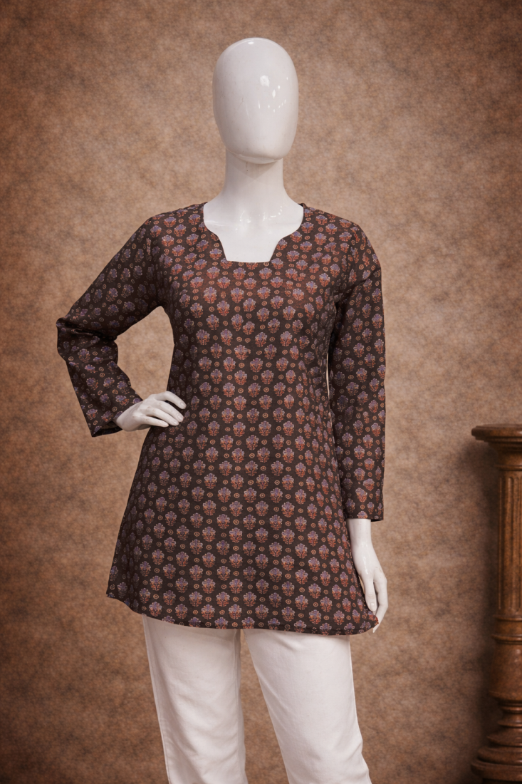 BROWN  REYON WITH DIGITAL PRINTED STYLISH WEAR KURTI 