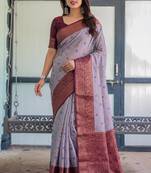 Lavender silk blend banarasi saree with unstitched blouse piece