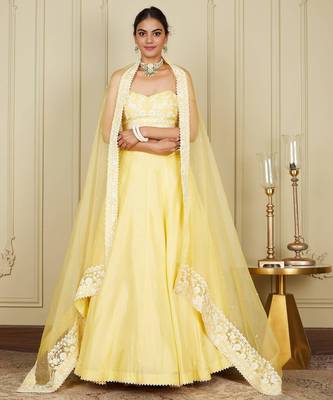 Silk Blend Embroidered work wedding Lehenga choli with dupatta. 1