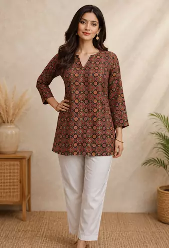 MULTICOLOR  REYON WITH DIGITAL PRINTED STYLISH WEAR KURTI 