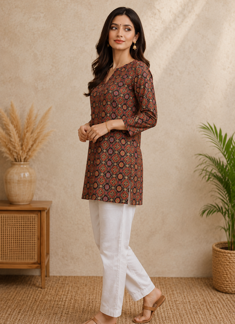 MULTICOLOR  REYON WITH DIGITAL PRINTED STYLISH WEAR KURTI 