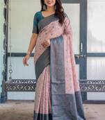 Peach sky silk blend banarasi saree with unstitched blouse piece