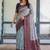 Grey navy blue soft silk blend banarasi jacuard work designer party wear saree with unstitched blouse piece