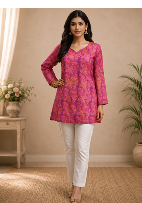 PINK RAYON DIGITAL PRINTED KURTI  1