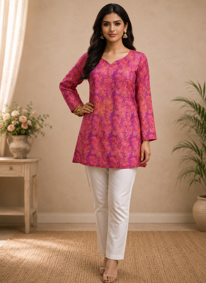 PINK RAYON DIGITAL PRINTED KURTI 