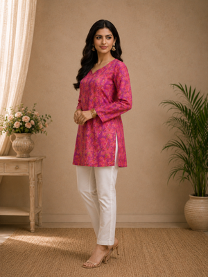 PINK RAYON DIGITAL PRINTED KURTI  2