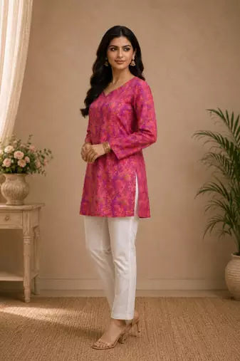PINK RAYON DIGITAL PRINTED KURTI 