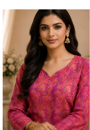 PINK RAYON DIGITAL PRINTED KURTI  4