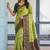 Lemon green soft silk blend banarasi jacuard work designer party wear saree with unstitched blouse piece