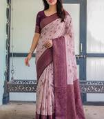 Peach wine silk blend banarasi saree with unstitched blouse piece