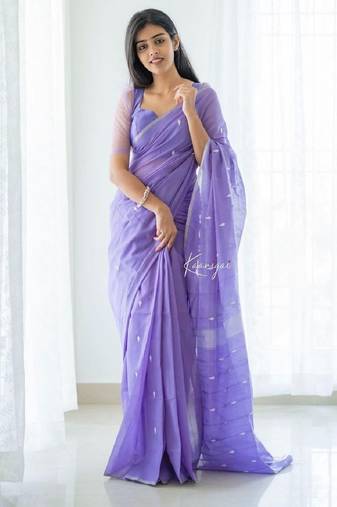 Lavender cotton spun saree with unstitched blousea piece