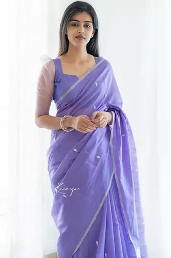 Lavender cotton spun saree with unstitched blousea piece