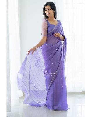Lavender cotton spun saree with unstitched blousea piece 3