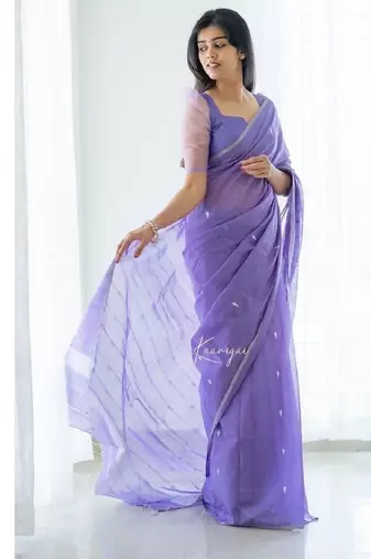 Lavender cotton spun saree with unstitched blousea piece