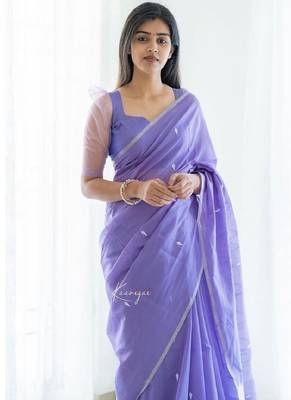 Lavender cotton spun saree with unstitched blousea piece 4