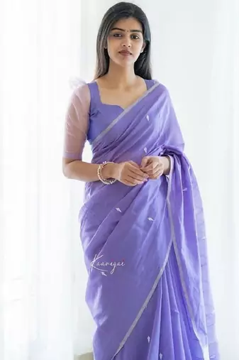 Lavender cotton spun saree with unstitched blousea piece