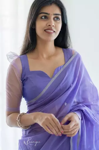 Lavender cotton spun saree with unstitched blousea piece