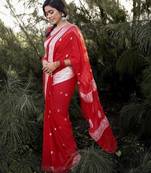 Red cotton spun saree with unstitched blousea piece