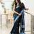 Black soft cotton spun designer party wear saree with unstitched blousea piece