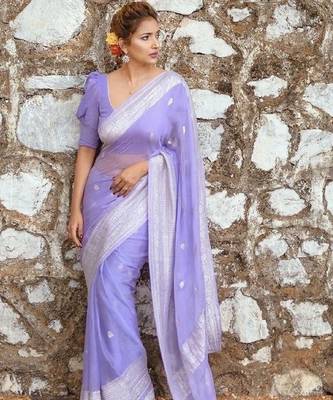 Lavender cotton spun saree with unstitched blousea piece 1
