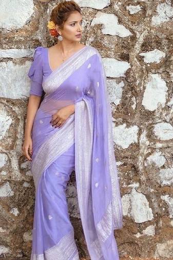 Lavender cotton spun saree with unstitched blousea piece