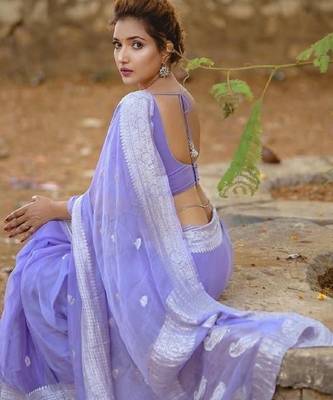 Lavender cotton spun saree with unstitched blousea piece 2