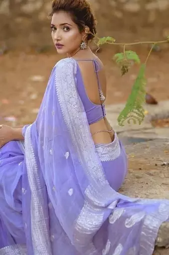 Lavender cotton spun saree with unstitched blousea piece