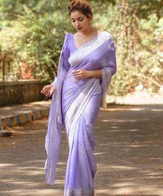 Lavender cotton spun saree with unstitched blousea piece 5