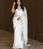 White cotton spun saree with unstitched blousea piece