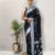 Black soft cotton spun designer party wear saree with unstitched blousea piece