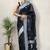 Black soft cotton spun designer party wear saree with unstitched blousea piece