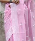 Babypink cotton spun saree with unstitched blousea piece