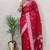Red soft cotton spun designer party wear saree with unstitched blousea piece