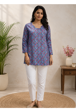 SKY BLUE Rayon DIGITAL PRINTED KURTI  1