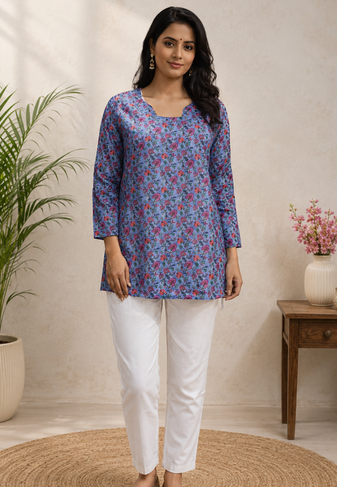 SKY BLUE  REYON WITH DIGITAL PRINTED STYLISH WEAR KURTI 