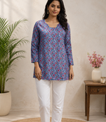 SKY BLUE  REYON WITH DIGITAL PRINTED STYLISH WEAR KURTI 