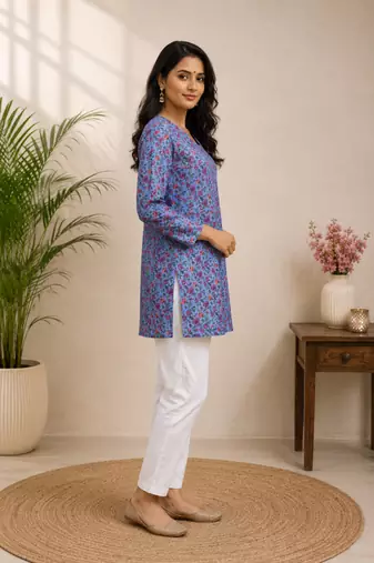 SKY BLUE Rayon DIGITAL PRINTED KURTI 