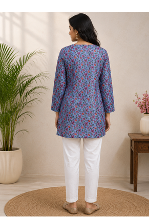 SKY BLUE Rayon DIGITAL PRINTED KURTI  3