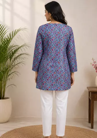 SKY BLUE Rayon DIGITAL PRINTED KURTI 