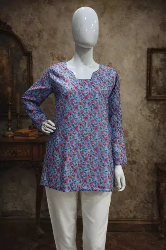 SKY BLUE Rayon DIGITAL PRINTED KURTI 